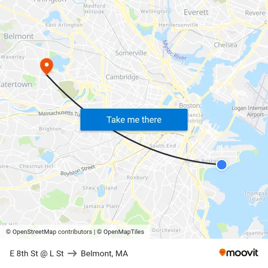 E 8th St @ L St to Belmont, MA map
