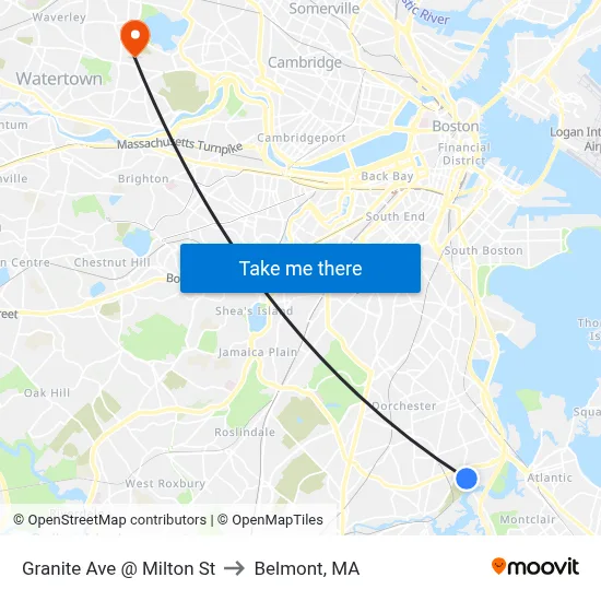 Granite Ave @ Milton St to Belmont, MA map