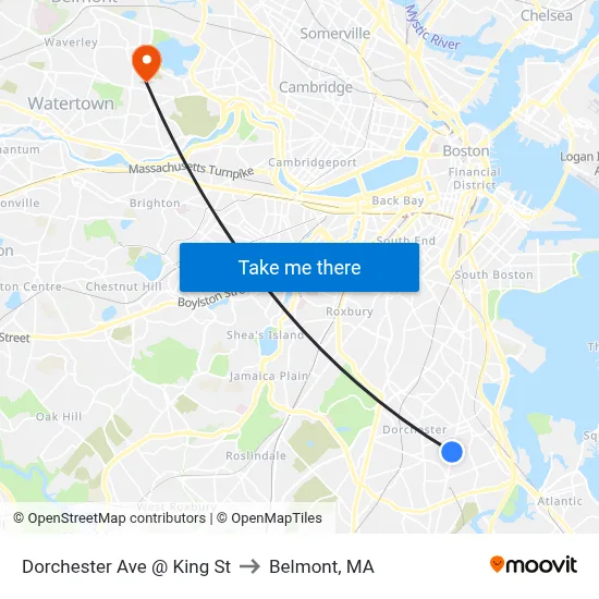 Dorchester Ave @ King St to Belmont, MA map