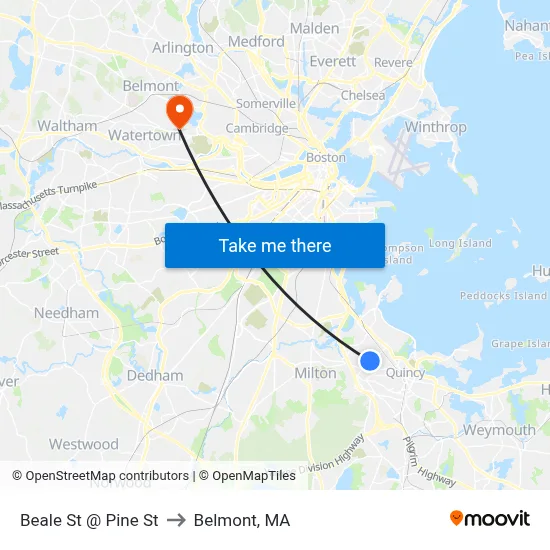 Beale St @ Pine St to Belmont, MA map