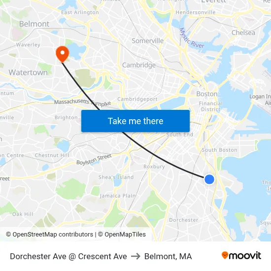 Dorchester Ave @ Crescent Ave to Belmont, MA map