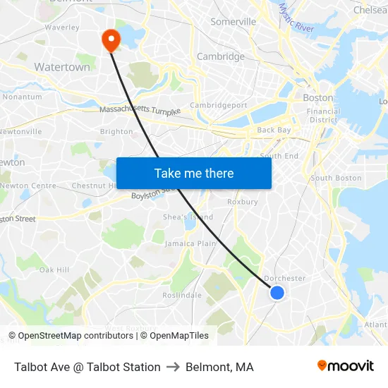 Talbot Ave @ Talbot Station to Belmont, MA map