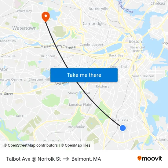 Talbot Ave @ Norfolk St to Belmont, MA map