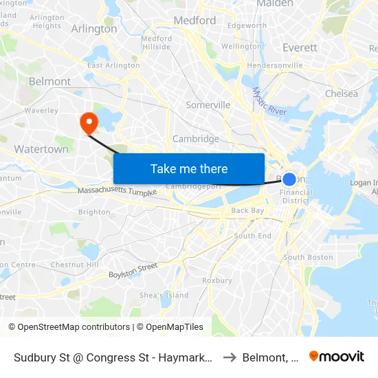 Sudbury St @ Congress St - Haymarket Sta to Belmont, MA map