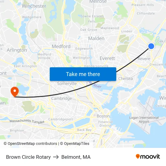 Brown Circle Rotary to Belmont, MA map