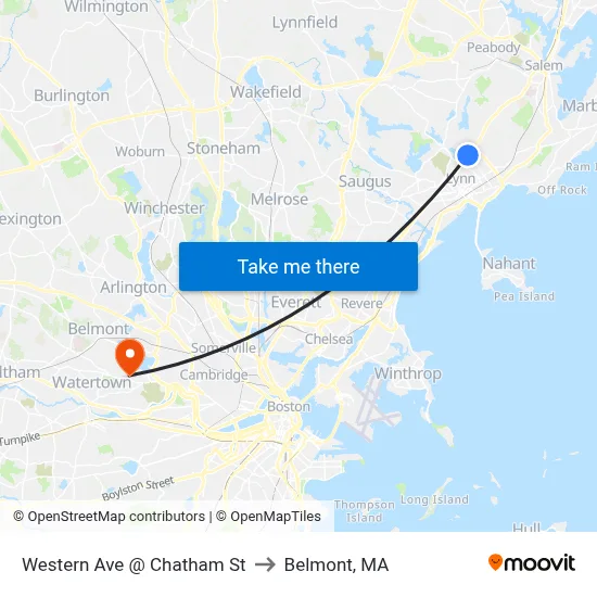 Western Ave @ Chatham St to Belmont, MA map