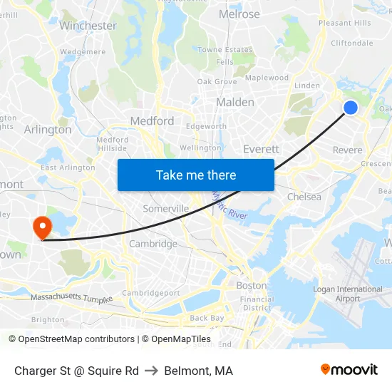 Charger St @ Squire Rd to Belmont, MA map
