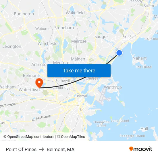 Point Of Pines to Belmont, MA map