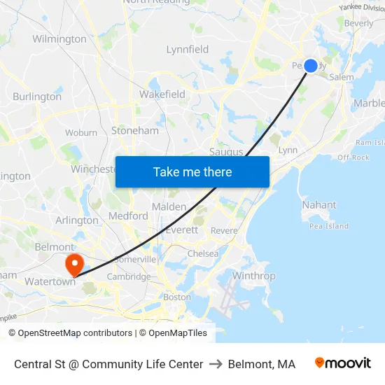 Central St @ Community Life Center to Belmont, MA map