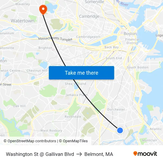 Washington St @ Gallivan Blvd to Belmont, MA map