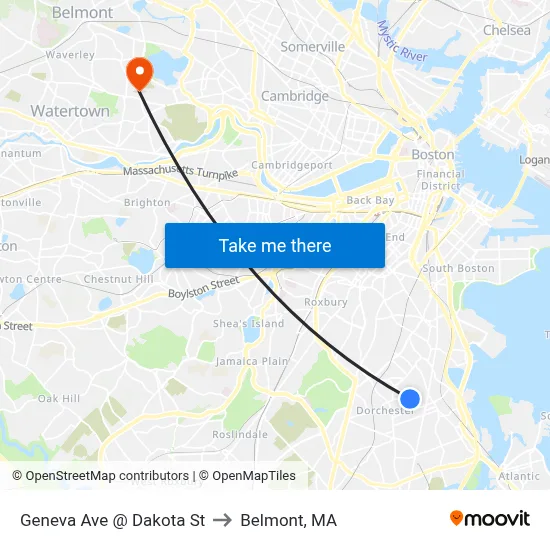 Geneva Ave @ Dakota St to Belmont, MA map