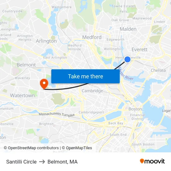 Santilli Circle to Belmont, MA map