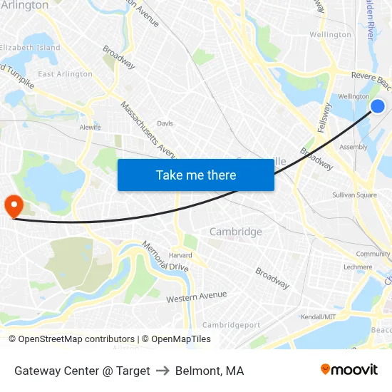 Gateway Center @ Target to Belmont, MA map