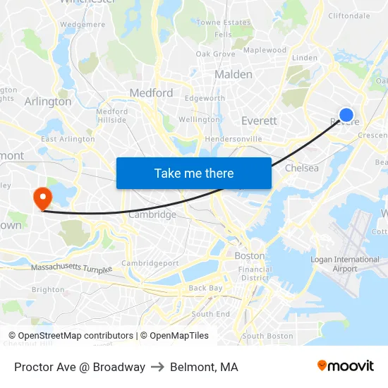 Proctor Ave @ Broadway to Belmont, MA map