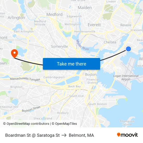 Boardman St @ Saratoga St to Belmont, MA map