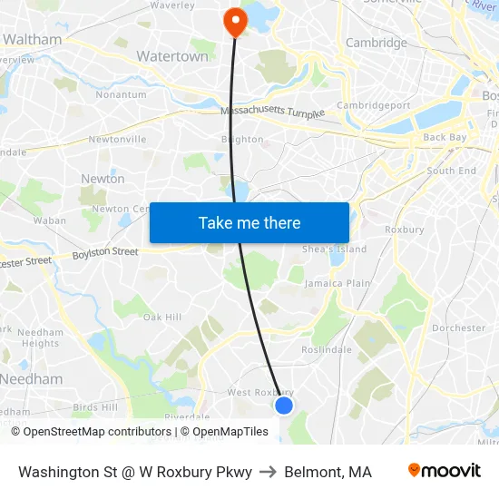 Washington St @ W Roxbury Pkwy to Belmont, MA map
