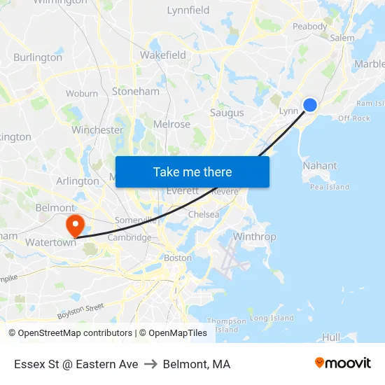 Essex St @ Eastern Ave to Belmont, MA map