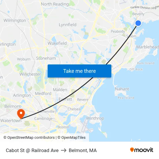 Cabot St @ Railroad Ave to Belmont, MA map