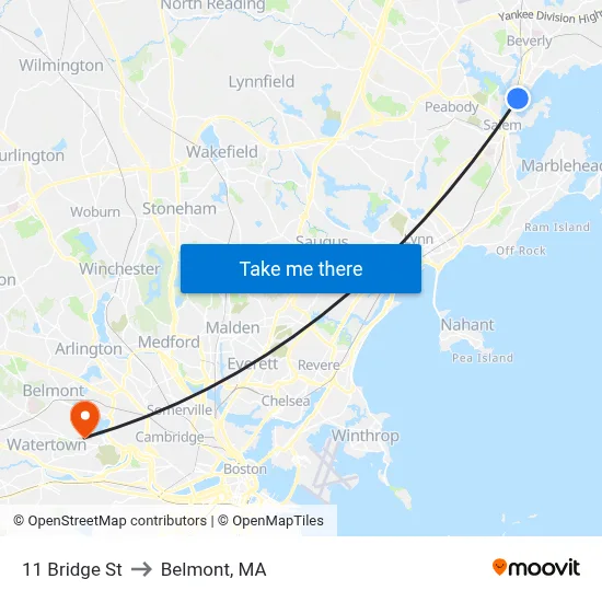 11 Bridge St to Belmont, MA map