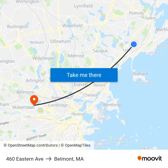 460 Eastern Ave to Belmont, MA map