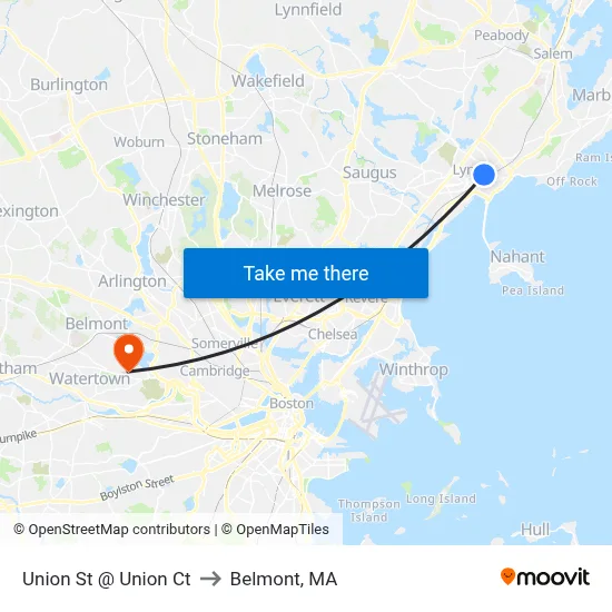 Union St @ Union Ct to Belmont, MA map