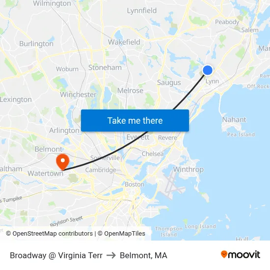 Broadway @ Virginia Terr to Belmont, MA map