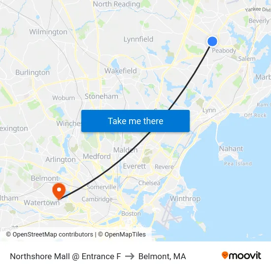 Northshore Mall @ Entrance F to Belmont, MA map