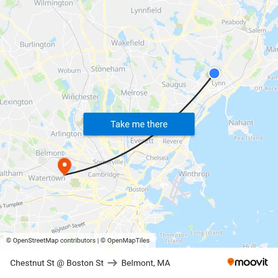 Chestnut St @ Boston St to Belmont, MA map