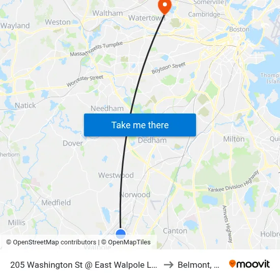 205 Washington St @ East Walpole Loop to Belmont, MA map