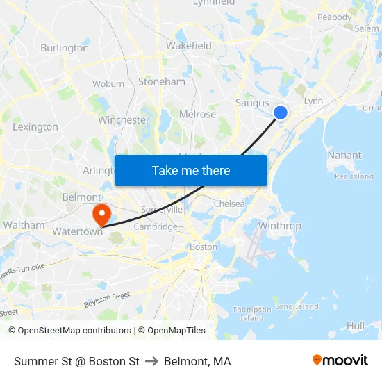 Summer St @ Boston St to Belmont, MA map