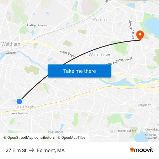 37 Elm St to Belmont, MA map