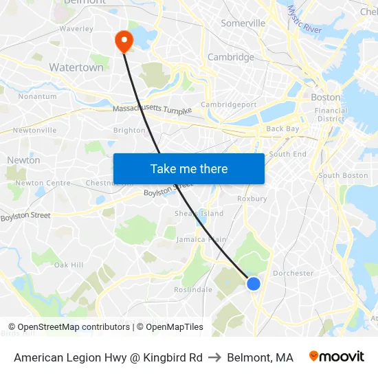 American Legion Hwy @ Kingbird Rd to Belmont, MA map