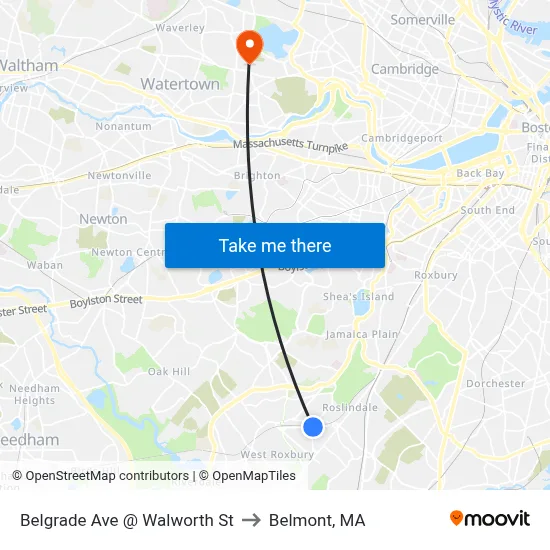Belgrade Ave @ Walworth St to Belmont, MA map