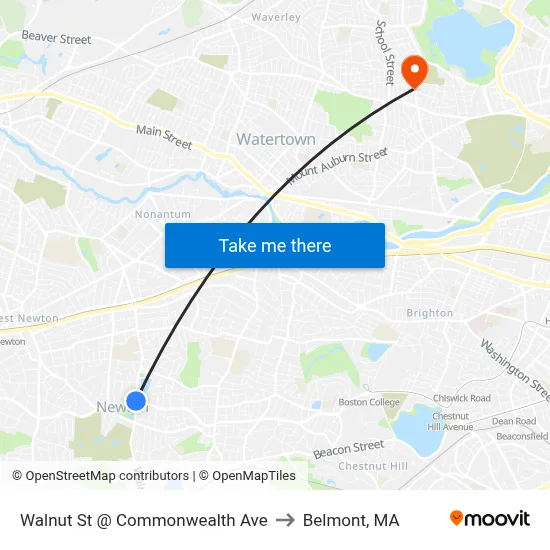 Walnut St @ Commonwealth Ave to Belmont, MA map