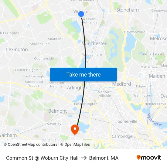 Common St @ Woburn City Hall to Belmont, MA map