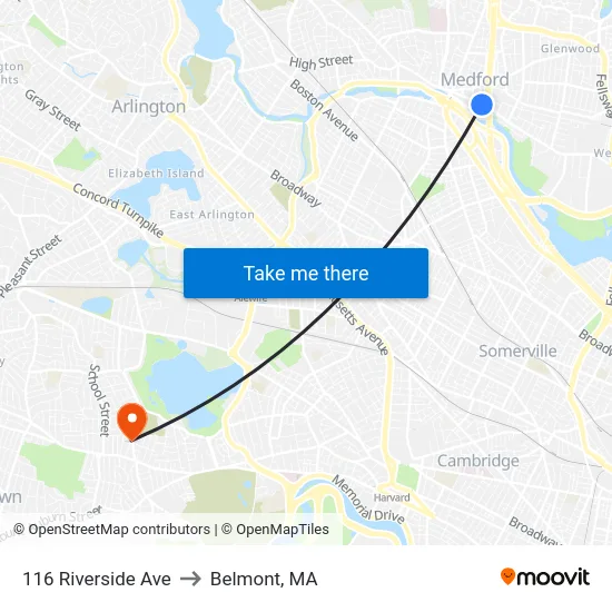 116 Riverside Ave to Belmont, MA map