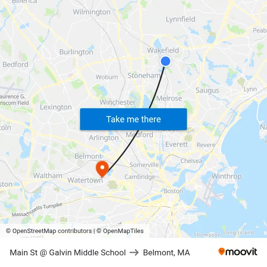 Main St @ Galvin Middle School to Belmont, MA map