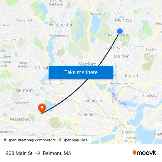 238 Main St to Belmont, MA map