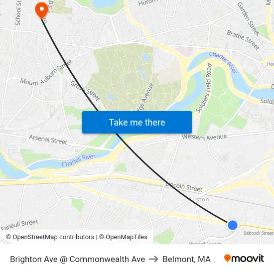 Brighton Ave @ Commonwealth Ave to Belmont, MA map
