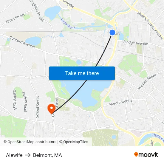 Alewife to Belmont, MA map