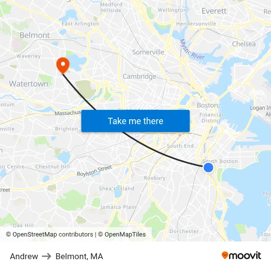 Andrew to Belmont, MA map