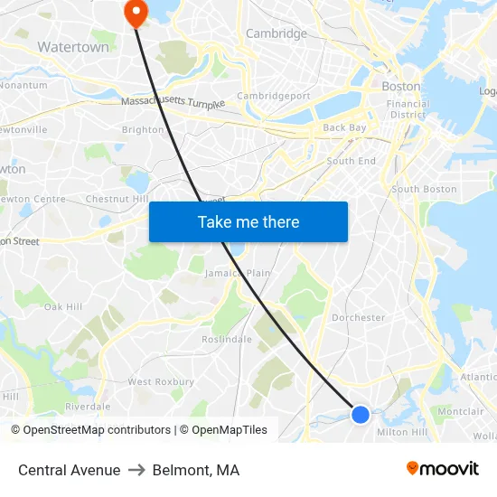 Central Avenue to Belmont, MA map