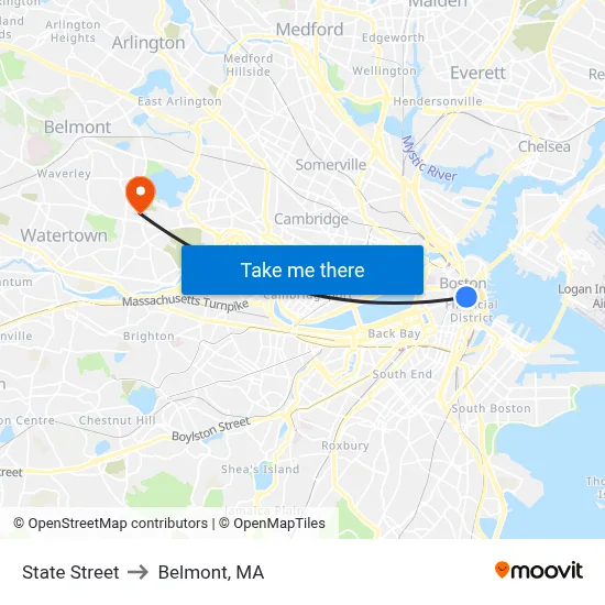 State Street to Belmont, MA map