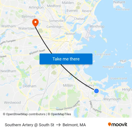 Southern Artery @ South St to Belmont, MA map