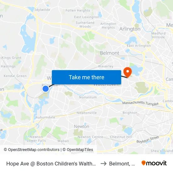 Hope Ave @ Boston Children's Waltham to Belmont, MA map