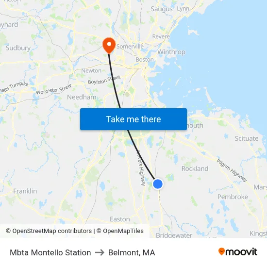 Mbta Montello Station to Belmont, MA map