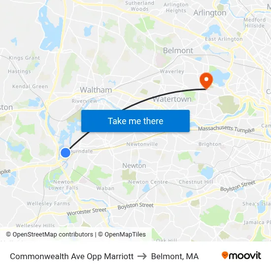 Commonwealth Ave Opp Marriott to Belmont, MA map