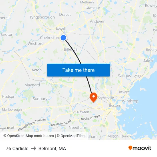76 Carlisle to Belmont, MA map