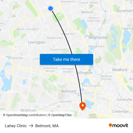 Lahey Clinic to Belmont, MA map