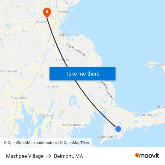 Mashpee Village to Belmont, MA map